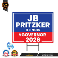 JB Pritzker For Illinois Governor 2026 Yard Sign, Corrugated Plastic Governor Elections Race Red White & Blue Yard Sign with Metal H-Stake