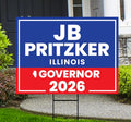 JB Pritzker For Illinois Governor 2026 Yard Sign, Corrugated Plastic Governor Elections Race Red White & Blue Yard Sign with Metal H-Stake