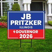 JB Pritzker For Illinois Governor 2026 Yard Sign, Corrugated Plastic Governor Elections Race Red White & Blue Yard Sign with Metal H-Stake