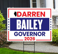 Darren Bailey For Illinois Governor 2026 Yard Sign, Corrugated Plastic Governor Elections Race Red White & Blue Yard Sign with Metal H-Stake