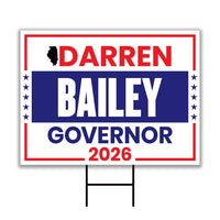 Darren Bailey For Illinois Governor 2026 Yard Sign, Corrugated Plastic Governor Elections Race Red White & Blue Yard Sign with Metal H-Stake