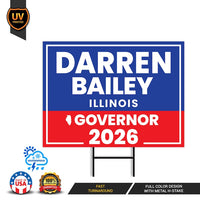 Darren Bailey For Illinois Governor 2026 Yard Sign, Corrugated Plastic Governor Elections Race Red White & Blue Yard Sign with Metal H-Stake