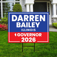 Darren Bailey For Illinois Governor 2026 Yard Sign, Corrugated Plastic Governor Elections Race Red White & Blue Yard Sign with Metal H-Stake