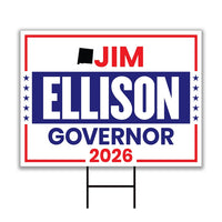 Jim Ellison For New Mexico Governor 2026 Yard Sign, Corrugated Plastic Governor Elections Race Red White & Blue Yard Sign with Metal H-Stake