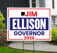 Jim Ellison For New Mexico Governor 2026 Yard Sign, Corrugated Plastic Governor Elections Race Red White & Blue Yard Sign with Metal H-Stake