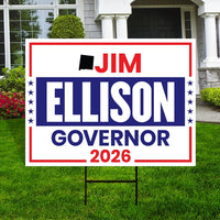 Jim Ellison For New Mexico Governor 2026 Yard Sign, Corrugated Plastic Governor Elections Race Red White & Blue Yard Sign with Metal H-Stake