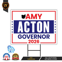 Amy Acton For Ohio Governor 2026 Yard Sign, Corrugated Plastic Governor Elections Race Red White & Blue Yard Sign with Metal H-Stake