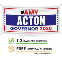 Amy Acton For Ohio U.S. Governor Banner Sign, 13 oz Waterproof US Governor Election 2026 Vinyl Banner With Metal Grommets