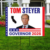 Tom Steyer For California Governor 2026 Yard Sign, Corrugated Plastic Governor Elections Race Red White & Blue Yard Sign with Metal H-Stake