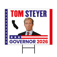 Tom Steyer For California Governor 2026 Yard Sign, Corrugated Plastic Governor Elections Race Red White & Blue Yard Sign with Metal H-Stake