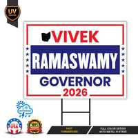 Vivek Ramaswamy For Ohio Governor 2026 Yard Sign, Corrugated Plastic Governor Elections Race Red White & Blue Yard Sign with Metal H-Stake