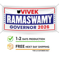 Vivek Ramaswamy For Ohio U.S. Governor Banner Sign, 13 oz Waterproof US Governor Election 2026 Vinyl Banner With Metal Grommets