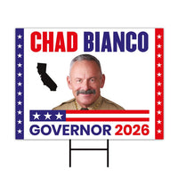 Chad Bianco For California Governor 2026 Yard Sign, Corrugated Plastic Governor Elections Race Red White & Blue Yard Sign with Metal H-Stake