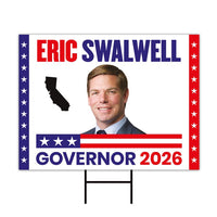 Eric Swalwell For California Governor 2026 Yard Sign, Corrugated Plastic Governor Elections Race Red White Blue Yard Sign with Metal H-Stake