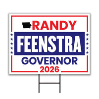 Randy Feenstra For Iowa Governor 2026 Yard Sign, Corrugated Plastic Governor Elections Race Red White & Blue Yard Sign with Metal H-Stake