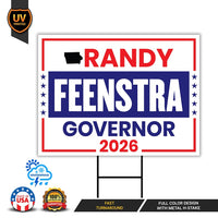 Randy Feenstra For Iowa Governor 2026 Yard Sign, Corrugated Plastic Governor Elections Race Red White & Blue Yard Sign with Metal H-Stake