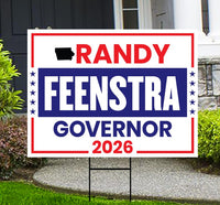 Randy Feenstra For Iowa Governor 2026 Yard Sign, Corrugated Plastic Governor Elections Race Red White & Blue Yard Sign with Metal H-Stake