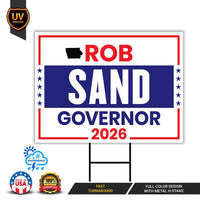 Rob Sand For Iowa Governor 2026 Yard Sign, Corrugated Plastic Governor Elections Race Red White & Blue Yard Sign with Metal H-Stake