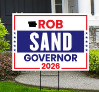 Rob Sand For Iowa Governor 2026 Yard Sign, Corrugated Plastic Governor Elections Race Red White & Blue Yard Sign with Metal H-Stake