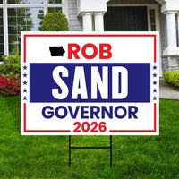 Rob Sand For Iowa Governor 2026 Yard Sign, Corrugated Plastic Governor Elections Race Red White & Blue Yard Sign with Metal H-Stake