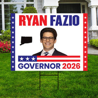 Ryan Fazio For Connecticut Governor 2026 Yard Sign, Corrugated Plastic Governor Elections Race Red White & Blue Yard Sign with Metal H-Stake