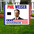 Phil Weiser For Colorado Governor 2026 Yard Sign, Corrugated Plastic Governor Elections Race Red White & Blue Yard Sign with Metal H-Stake