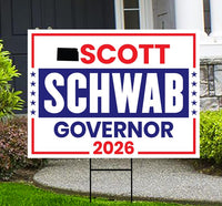 Scott Schwab For Kansas Governor 2026 Yard Sign, Corrugated Plastic Governor Elections Race Red White & Blue Yard Sign with Metal H-Stake