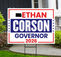 Ethan Corson For Kansas Governor 2026 Yard Sign, Corrugated Plastic Governor Elections Race Red White & Blue Yard Sign with Metal H-Stake