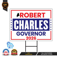 Robert B. Charles For Maine Governor 2026 Yard Sign, Corrugated Plastic Governor Elections Race Red White Blue Yard Sign with Metal H-Stake