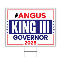 Angus King III For Maine Governor 2026 Yard Sign, Corrugated Plastic Governor Elections Race Red White & Blue Yard Sign with Metal H-Stake