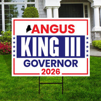 Angus King III For Maine Governor 2026 Yard Sign, Corrugated Plastic Governor Elections Race Red White & Blue Yard Sign with Metal H-Stake