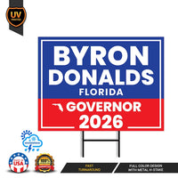 Byron Donalds For Florida Governor 2026 Yard Sign, Corrugated Plastic Governor Elections Race Red White & Blue Yard Sign with Metal H-Stake