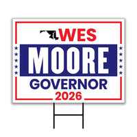Wes Moore For Maryland Governor 2026 Yard Sign, Corrugated Plastic Governor Elections Race Red White & Blue Yard Sign with Metal H-Stake