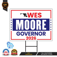 Wes Moore For Maryland Governor 2026 Yard Sign, Corrugated Plastic Governor Elections Race Red White & Blue Yard Sign with Metal H-Stake