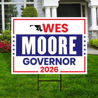 Wes Moore For Maryland Governor 2026 Yard Sign, Corrugated Plastic Governor Elections Race Red White & Blue Yard Sign with Metal H-Stake