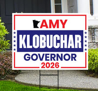 Amy Klobuchar For Minnesota Governor 2026 Yard Sign, Corrugated Plastic Governor Elections Race Red White Blue Yard Sign with Metal H-Stake
