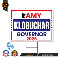 Amy Klobuchar For Minnesota Governor 2026 Yard Sign, Corrugated Plastic Governor Elections Race Red White Blue Yard Sign with Metal H-Stake