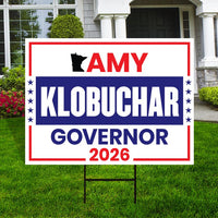 Amy Klobuchar For Minnesota Governor 2026 Yard Sign, Corrugated Plastic Governor Elections Race Red White Blue Yard Sign with Metal H-Stake