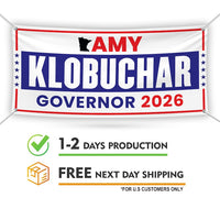 Amy Klobuchar For Minnesota U.S. Governor Banner Sign, 13 oz Waterproof US Governor Election 2026 Vinyl Banner With Metal Grommets