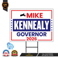 Mike Kennealy For Massachusetts Governor 2026 Yard Sign, Corrugated Governor Elections Race Red White & Blue Yard Sign with Metal H-Stake