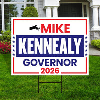 Mike Kennealy For Massachusetts Governor 2026 Yard Sign, Corrugated Governor Elections Race Red White & Blue Yard Sign with Metal H-Stake