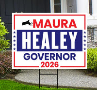 Maura Healey For Massachusetts Governor 2026 Yard Sign, Corrugated Governor Elections Race Red White & Blue Yard Sign with Metal H-Stake