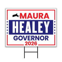 Maura Healey For Massachusetts Governor 2026 Yard Sign, Corrugated Governor Elections Race Red White & Blue Yard Sign with Metal H-Stake