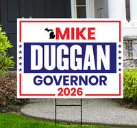 Mike Duggan For Michigan Governor 2026 Yard Sign, Corrugated Plastic Governor Elections Race Red White & Blue Yard Sign with Metal H-Stake