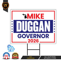 Mike Duggan For Michigan Governor 2026 Yard Sign, Corrugated Plastic Governor Elections Race Red White & Blue Yard Sign with Metal H-Stake