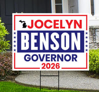 Jocelyn Benson For Michigan Governor 2026 Yard Sign, Corrugated Plastic Governor Elections Race Red White Blue Yard Sign with Metal H-Stake