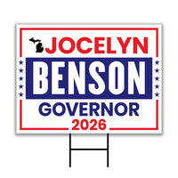 Jocelyn Benson For Michigan Governor 2026 Yard Sign, Corrugated Plastic Governor Elections Race Red White Blue Yard Sign with Metal H-Stake