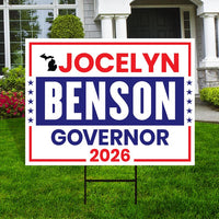 Jocelyn Benson For Michigan Governor 2026 Yard Sign, Corrugated Plastic Governor Elections Race Red White Blue Yard Sign with Metal H-Stake
