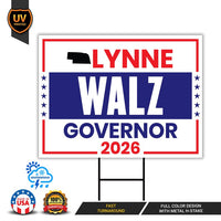 Lynne Walz For Nebraska Governor 2026 Yard Sign, Corrugated Plastic Governor Elections Race Red White & Blue Yard Sign with Metal H-Stake