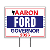 Aaron Ford For Nevada Governor 2026 Yard Sign, Corrugated Plastic Governor Elections Race Red White & Blue Yard Sign with Metal H-Stake